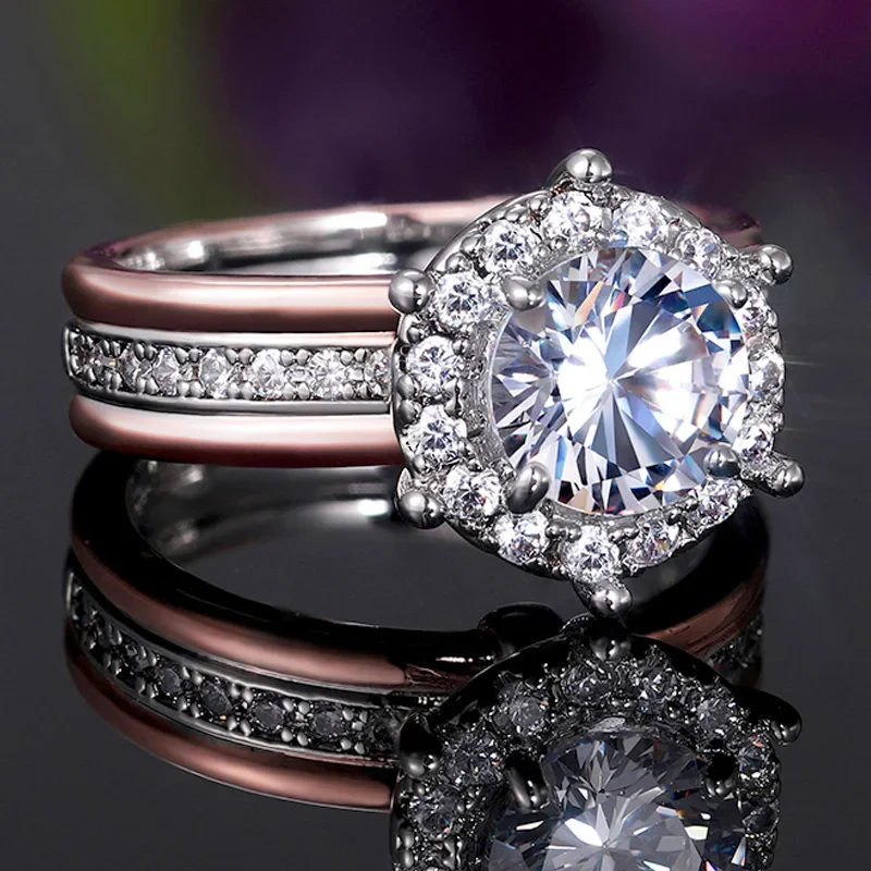 2024 романтические двухцветные дизайнерские женские обручальные кольца с большим