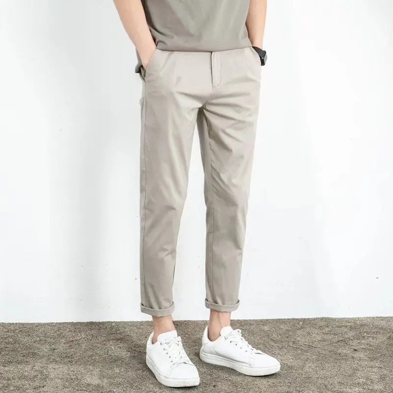 

Men Cotton Cargo Pants Autumn Men's Pants Korean High Street Solid Color Sweatpants Classic Waist Drawstring Men Trousers New