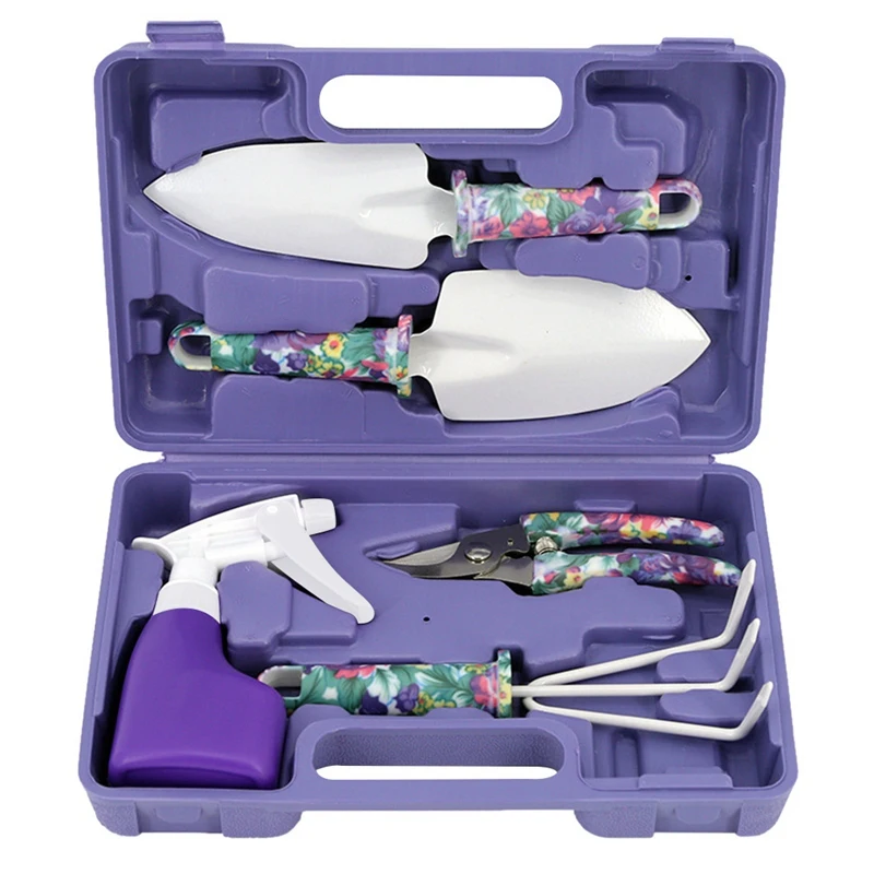 

5 Pieces Of Garden Tool Set Gardening Gift Set Non-Slip Handle With Anti-Rust Shovel Tiller Pruning Shears Sprinkler