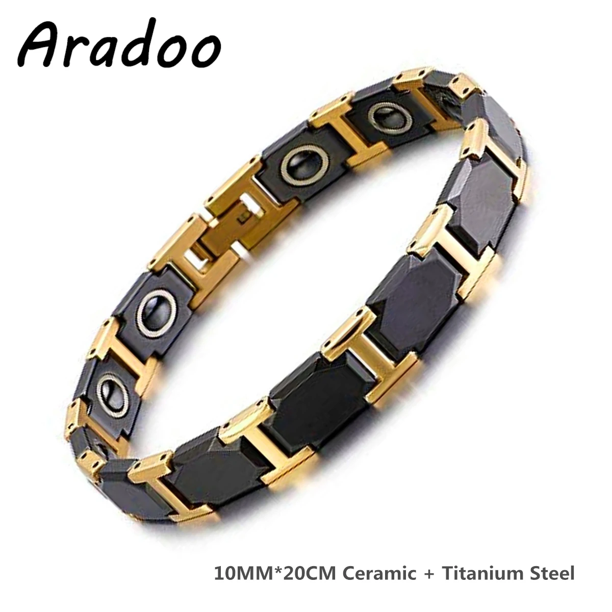 

Aradoo Ceramic Titanium Steel Hematite Energy Bracelet Negative Ion Anti-Radiation Magnetic Fat Burning Men's Bracelets
