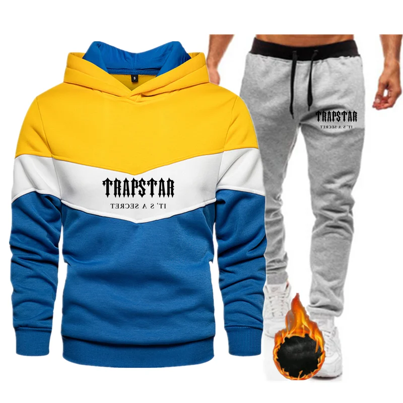 

Autumn/Winter 2023 Tricolor Block Hoodie Men's Sweatshirt Fashion Print Men's Set Casual Jogging Two Piece Set