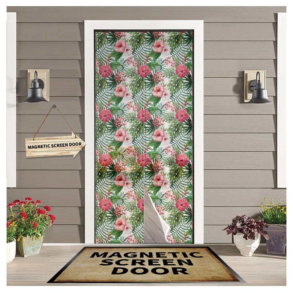 

Tropical Jungle Plant Flower Magnetic Door Curtain Living Room Bedroom Home Anti-mosquito Screen Door Curtain