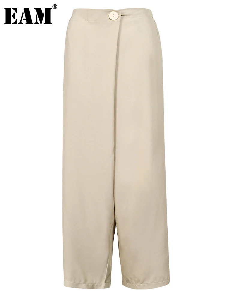 

[EAM] High Elastic Waist Apricot Irregular Long Wide Leg Pants New Trousers Women Fashion Tide Spring Autumn 2023 1DD661412