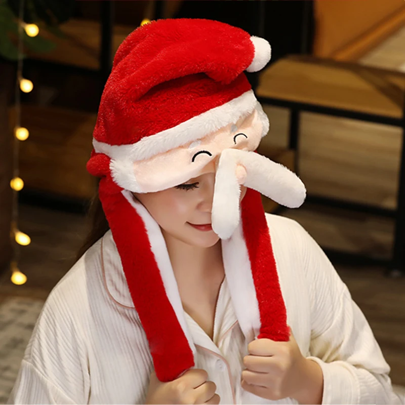 

Children's Winter Hat Warm Christmas Hat with Earflaps Beanie Plush Fleece Movable Ears Cute Santa Claus ELK Hats Xmas Kids Gift