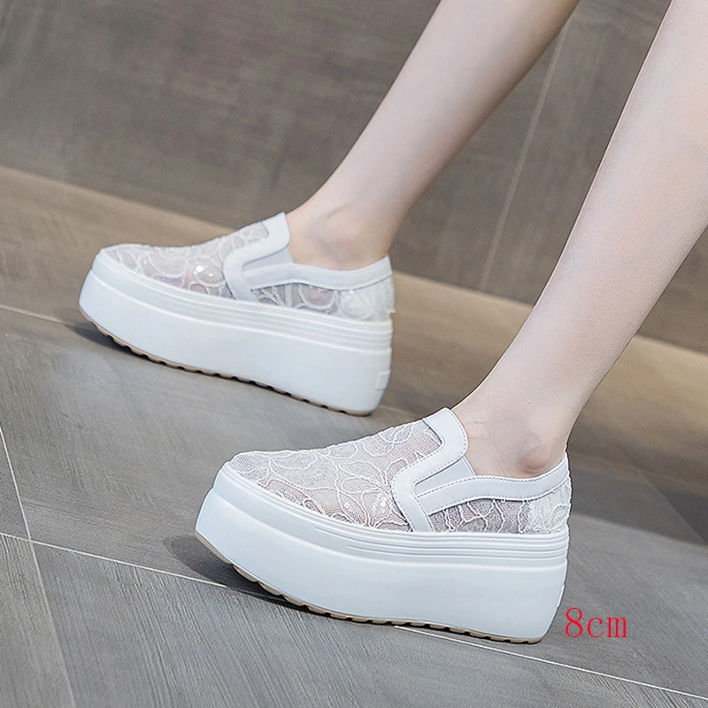 Женские туфли на толстой подошве повседневные сетчатые лоферы платформе без