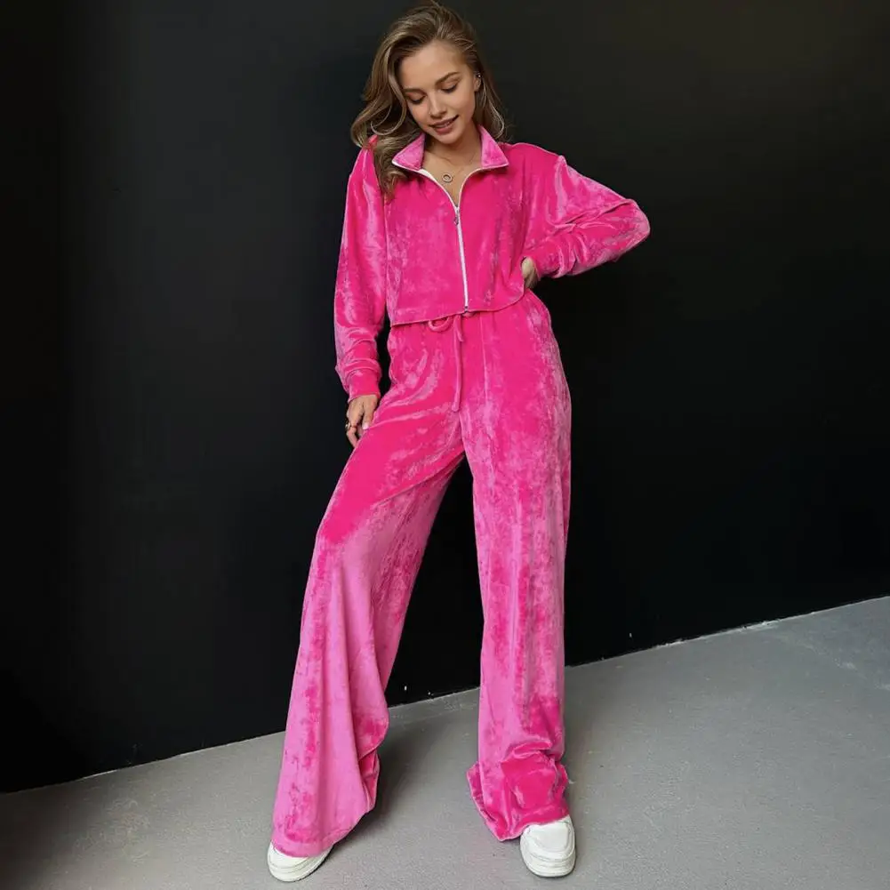 Женский золотистый бархатный костюм спортивный с воротником-стойкой пальто и