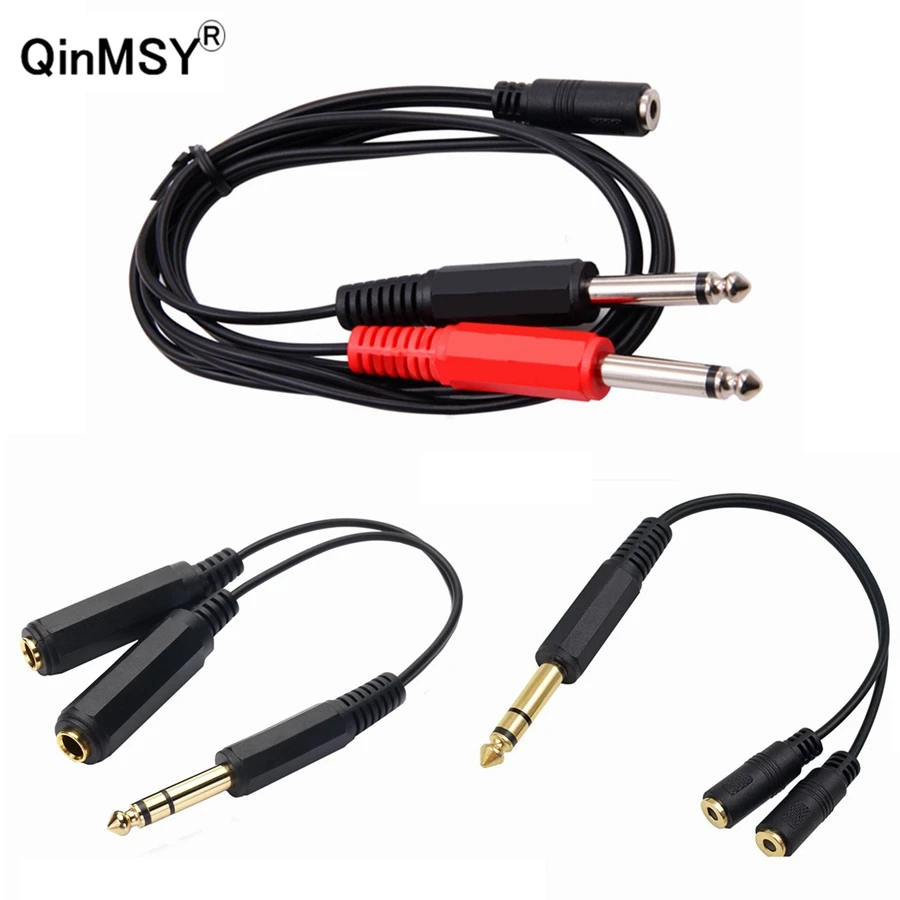 

6.35 Mm Male To 2 6.35 Mm 3.5mm Female Adapter Cable 1/4 6.35mm Plug To Dual 6.35mm 3.5 mm Jack Y Splitter Stereo Audio Cord 0.2