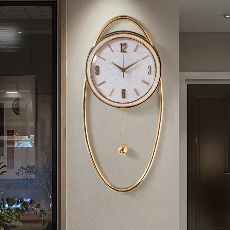 

Free Shipping Wall Watch Gold Pendulum Modern Luxury Stylish Wall Clock Dining Room Science Duvar Saati Interior Decorating