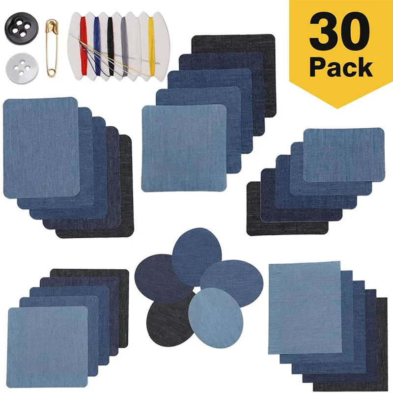 

30 Denim Patch Panels Square Oval Adhesive Ironing Patches Elbow Pants Knee Patch Hole DIY Clothing T-shirt Cut Fabric Stickers