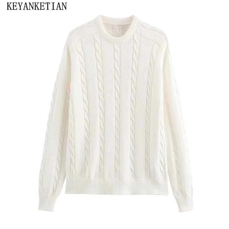 Новинка 2024 женский белый вязаный свитер KEYANKETIAN осень/зима простой стиль