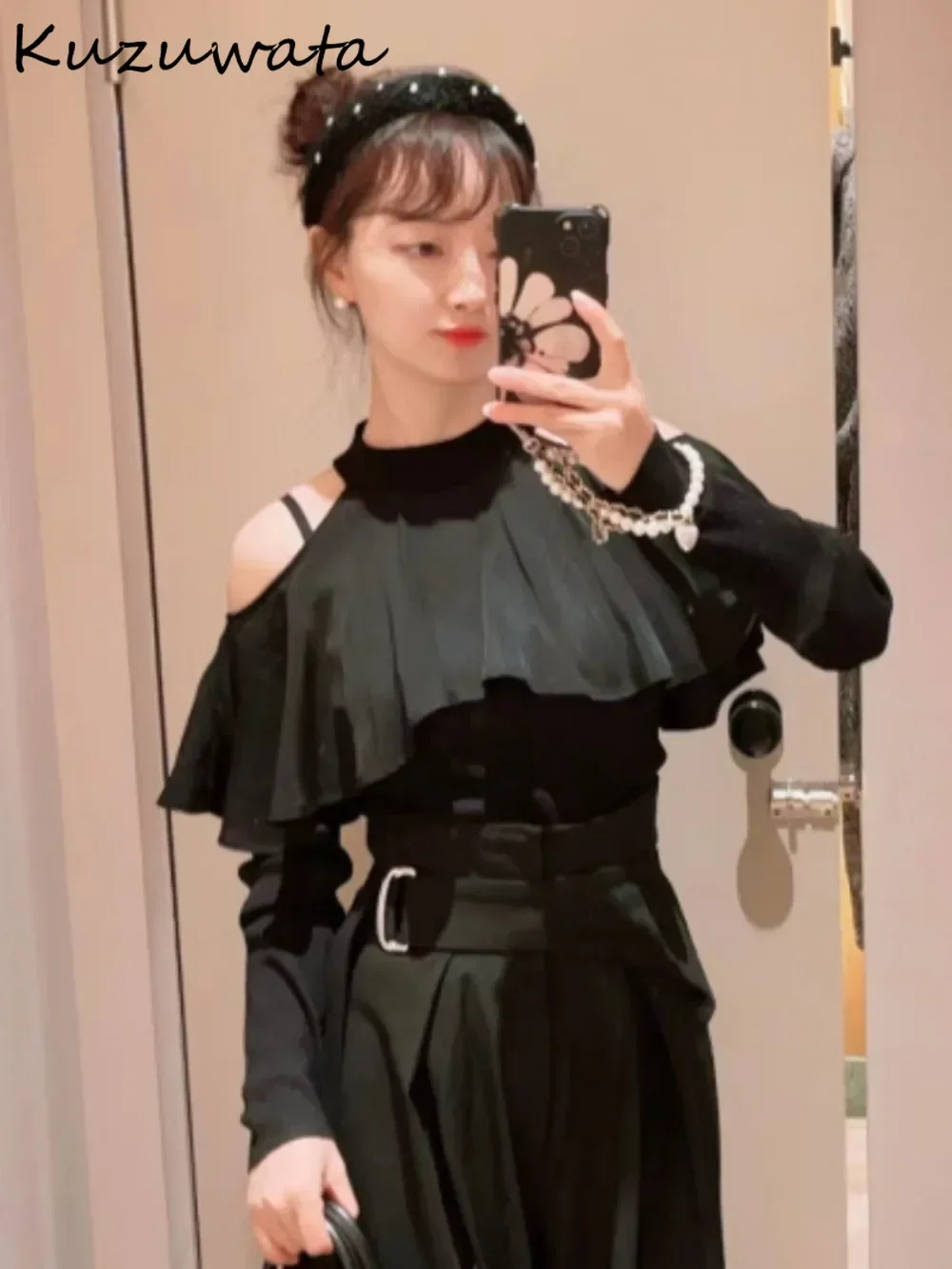 Kuzuwata Literary Pure Desire Wind Французский стиль Вязаная лоскутная вуаль Вязаные свитера с