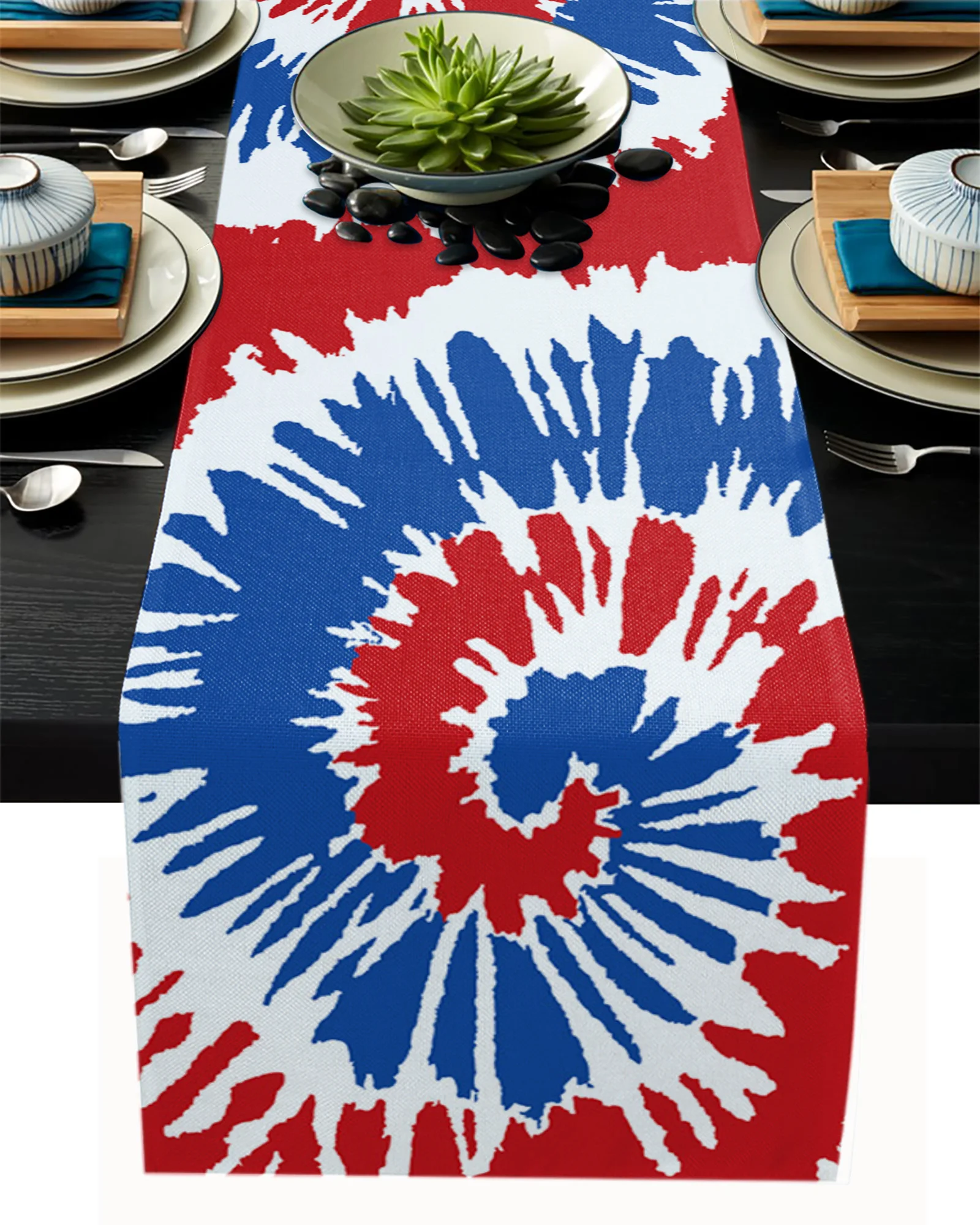 

Blue Red Tie Dye Table Runner Party Wedding Centerpieces for Tables Home Hotel Decor Kitchen Dining Tablecloth