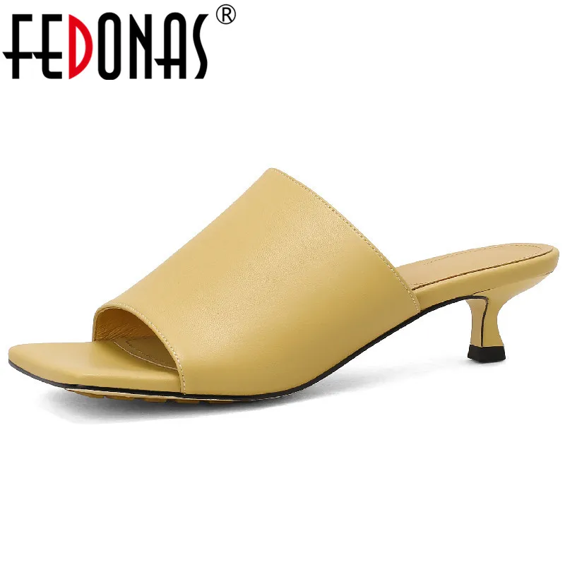 

FEDONAS Women Sandals Peep Toe High Heels Slippers Summer Fashion Concise Genuine Leather Party Office Ladies Casual Shoes Woman