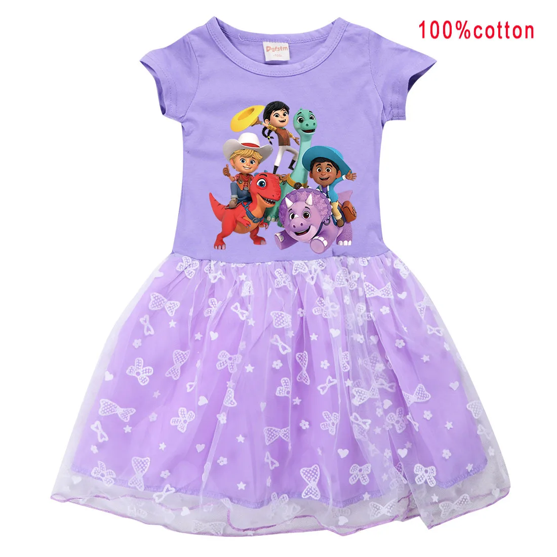 Детское Радужное Сетчатое платье с коротким рукавом милая повседневная одежда