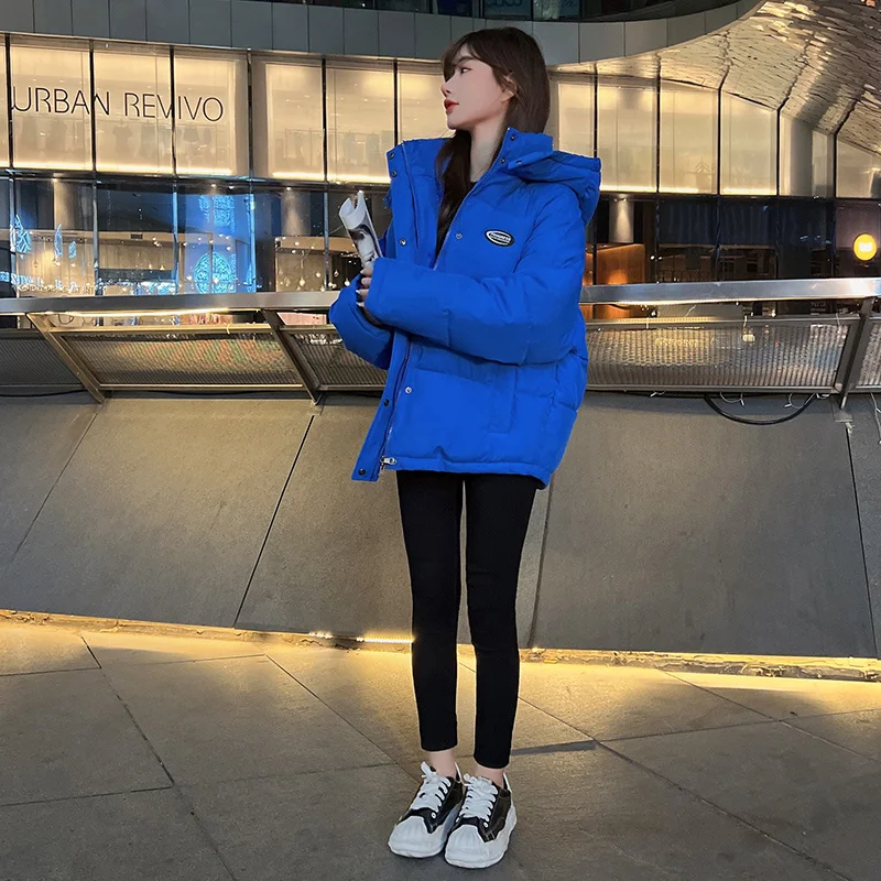 

Thickened Blue Bread Short Down Cotton Coat Female Korean Version Loose Autumn Winter Jackets Cotton Coat 2022 Woman New