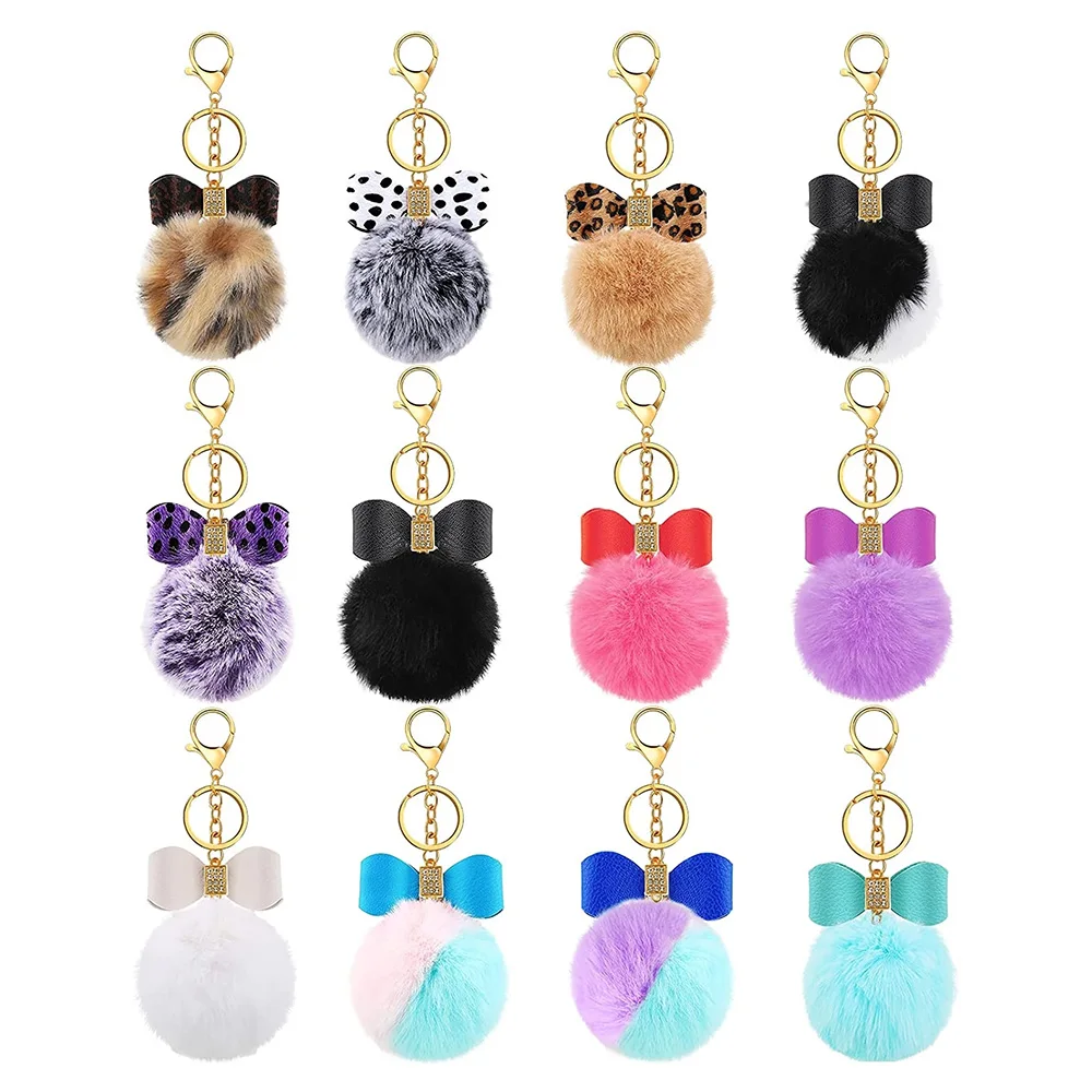 Модный металлический цветок меховой шар помпон письмо брелок для женщин розовый