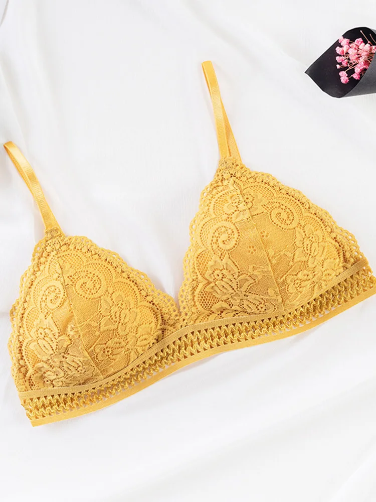Кружевной бюстгальтер без косточек женский с треугольной чашкой - Цена: 314.33
