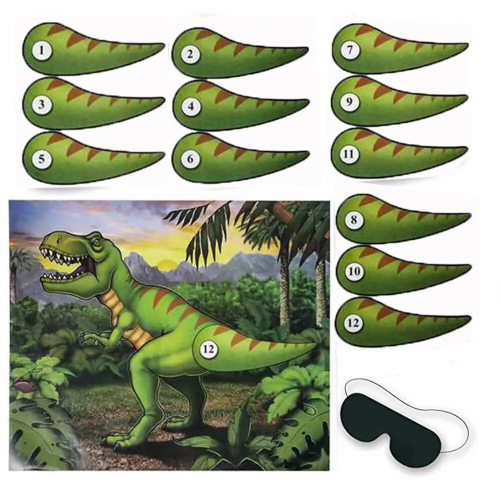 

Pin The Tail on The Dinosaur Game Props with Eye Mask Dinosaur Party Supplies Dino Poster Fun Activities Birthday Games for Kids