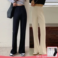 solid color wide leg womens pants loose straight flared trousers casual high waist bell bottom pants new 2022 for women clothes