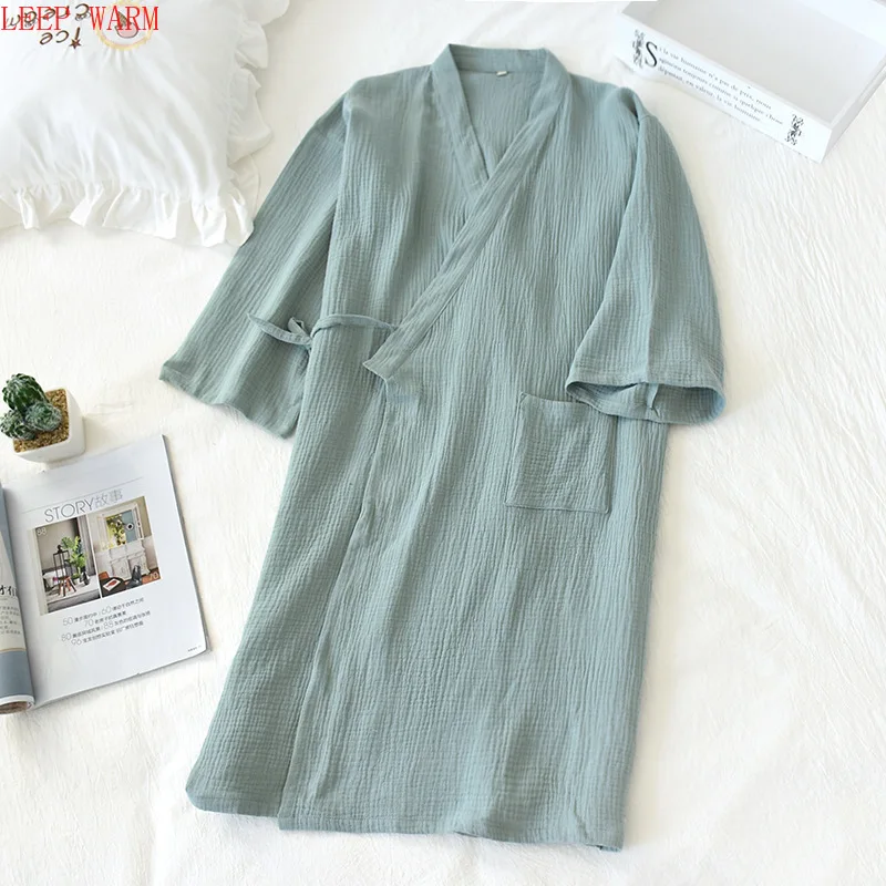 

Couple Nightgown Woven Cotton Double Gauze Men's and Women's Home Robe Large Size Pajamas Washed Cotton Yarn Bathrobe