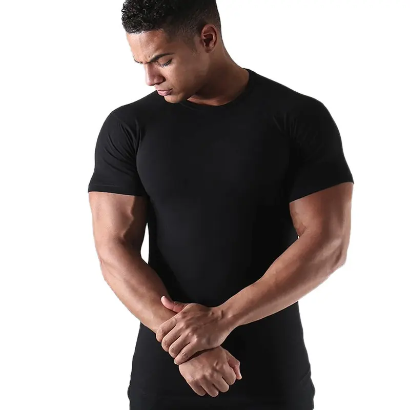 

Мужская футболка с коротким рукавом A2781, черная однотонная хлопковая футболка для спортзала, фитнеса, бодибилдинга, тренировок, Мужская Летняя Повседневная облегающая футболка