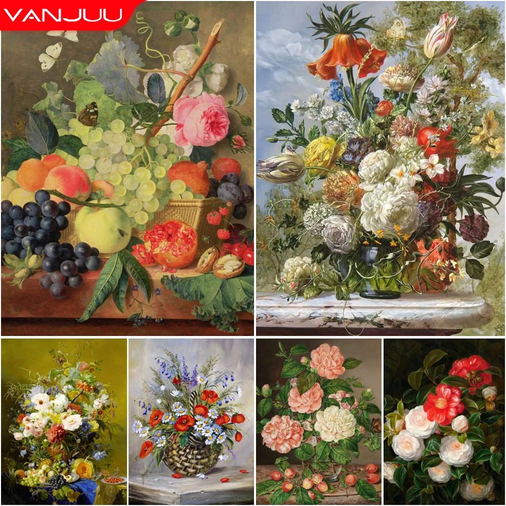 

Алмазная картина с цветами, картина 5D в виде корзины фруктов, розы, мозаика для алмазной вышивки, домашний декор