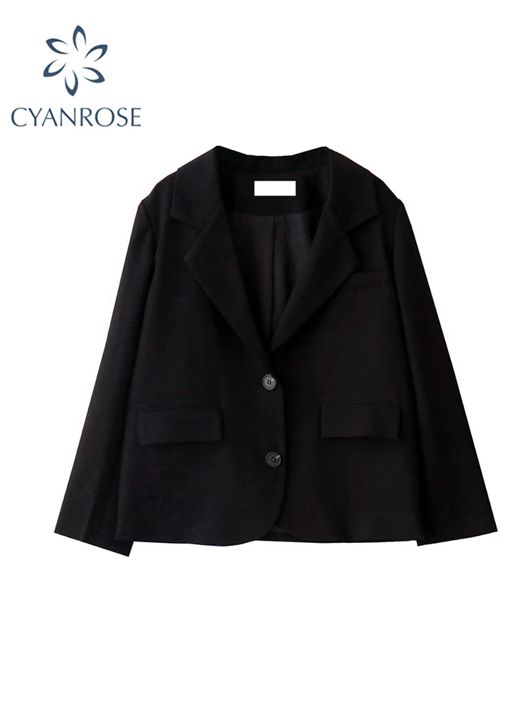 

Women's Vintage Gothic Black Blazer Loose Korean Fashion Female Large Size Suit Jacket Goth Single Breasted Long Sleeve Outwear