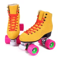 Steel Bracket Double Line Roller Skate Female Suede 2 Row Quad Skate Fashion Pink Yellow Sport Patines Pro Skating Gears