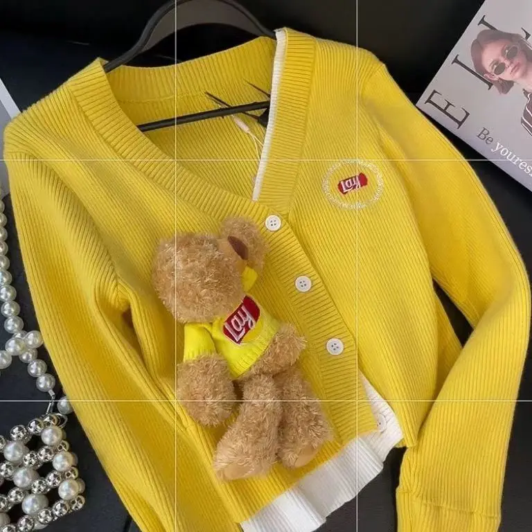 Вязаный кардиган 2024 французская стерео плюшевая кукла искусственный длинный
