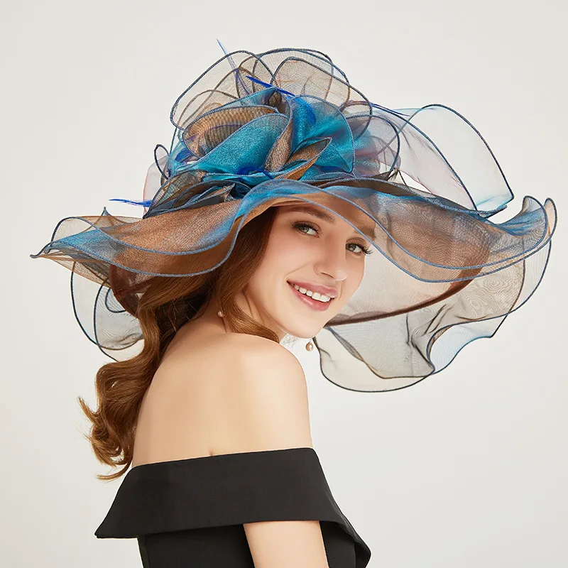 

Women Organza Hats Wedding Fascinators Elegant Big Wide Brim Fedora Kentucky Derby Hats Party Formal Church Ladies New In Hat
