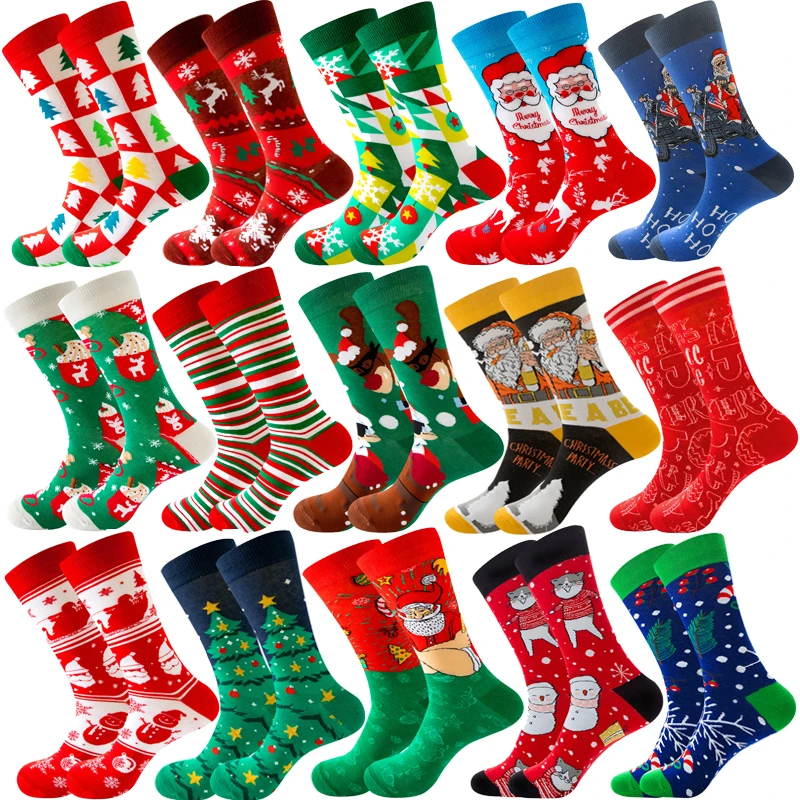 Men Women Socks Lover Christmas Halloween Celebrate Santa Elk Gift Party Biscuits Snow Happy Funny Tide Cotton Socks EU38-46