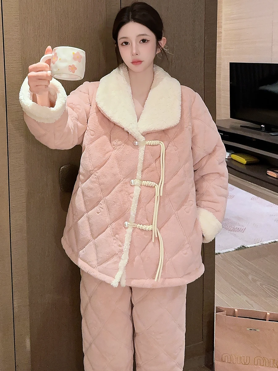 Китайские пижамы Sle женские осенние и зимние из кораллового флиса утолщенная