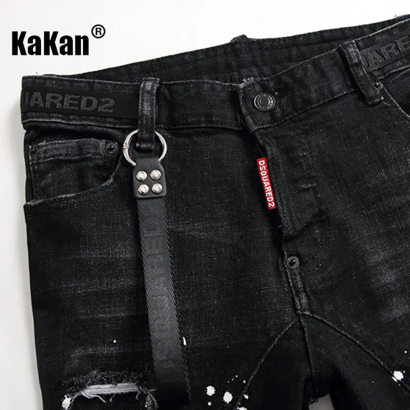 Kakan - New Original Color Damaged Raspy and Handsome Patch Jeans for Men, American High Street Personalized Long Jeans K18-1046