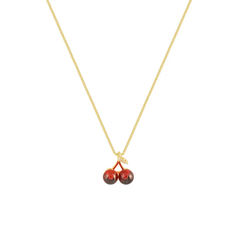 New Wine Red Cherry Gold Colour Pendant Necklace For Women Personality Fashion Necklace Wedding Jewelry Birthday Gifts images - 6