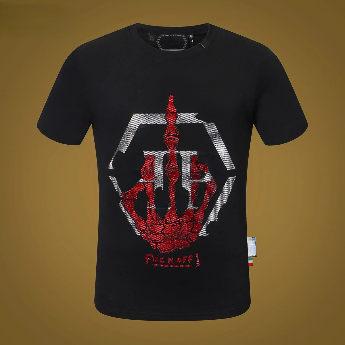 

2022 Trendy skull hot diamond flash diamond top men and women couples plus size pure cotton slim short sleeve T-shirt