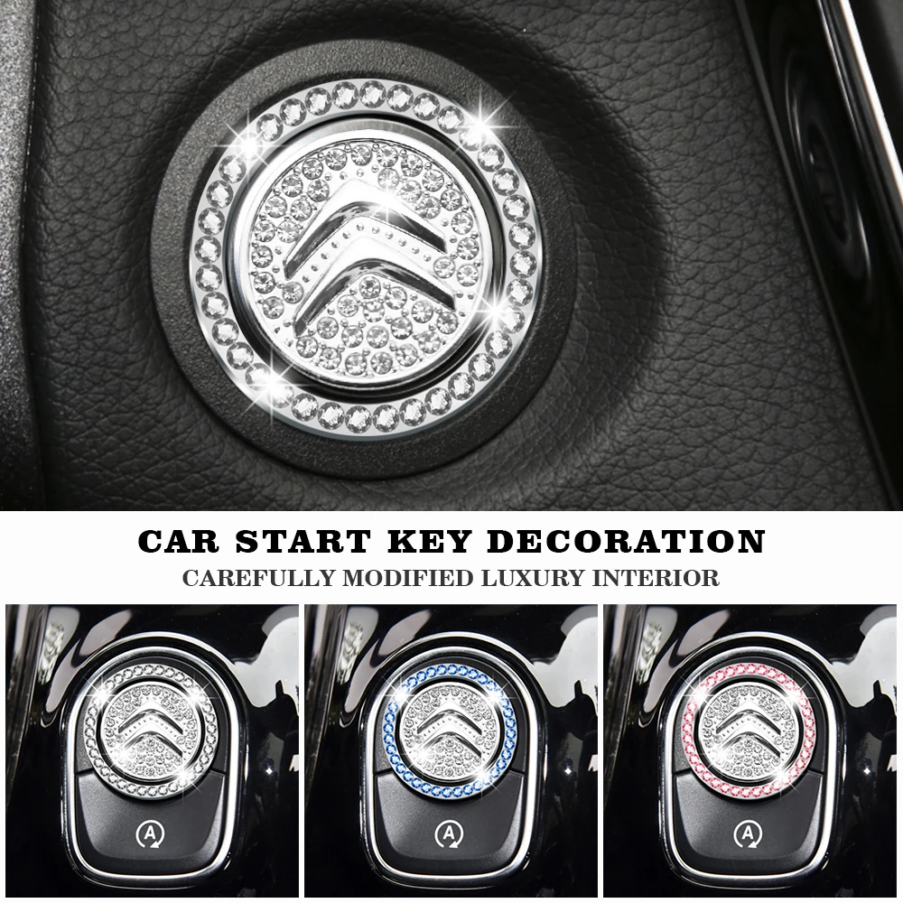 

Car Logo Engine Lgnition Button Protective Cover One-button Start Crystal Decoration Accessories For Citroen C3 C4 Grand Picasso