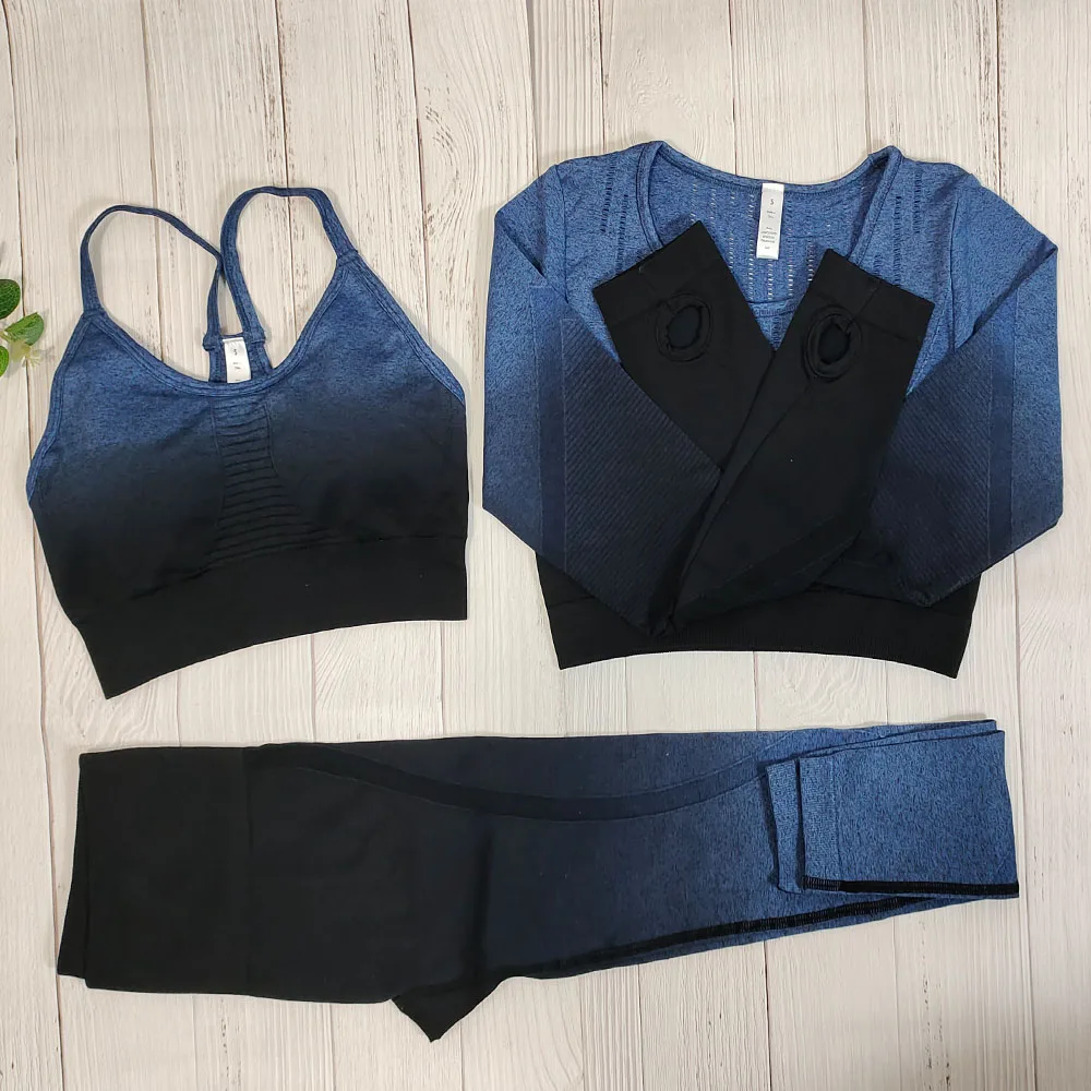 

Ombre Seamless Yoga Set Gym Sportswear Workout Clothes for Women Long Sleeve Sports Bra Set Sports Clothing Fitness Suit