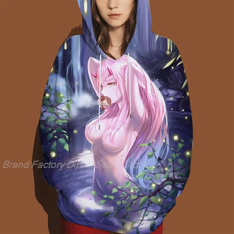 

3D толстовки с капюшоном для мужчин и женщин, аниме Zero Two, толстовки с капюшоном, симпатичная одежда для мальчиков и девочек, уличная одежда, к...