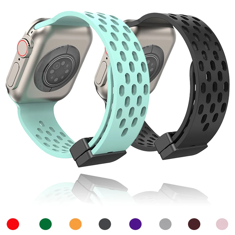 Silicone Strap For Apple Watch band 49mm 44mm 45mm 41mm 40mm 42mm Magnetic Buckle Bracelet for iWatch Series 8 7 se 6 5 4 Ultra