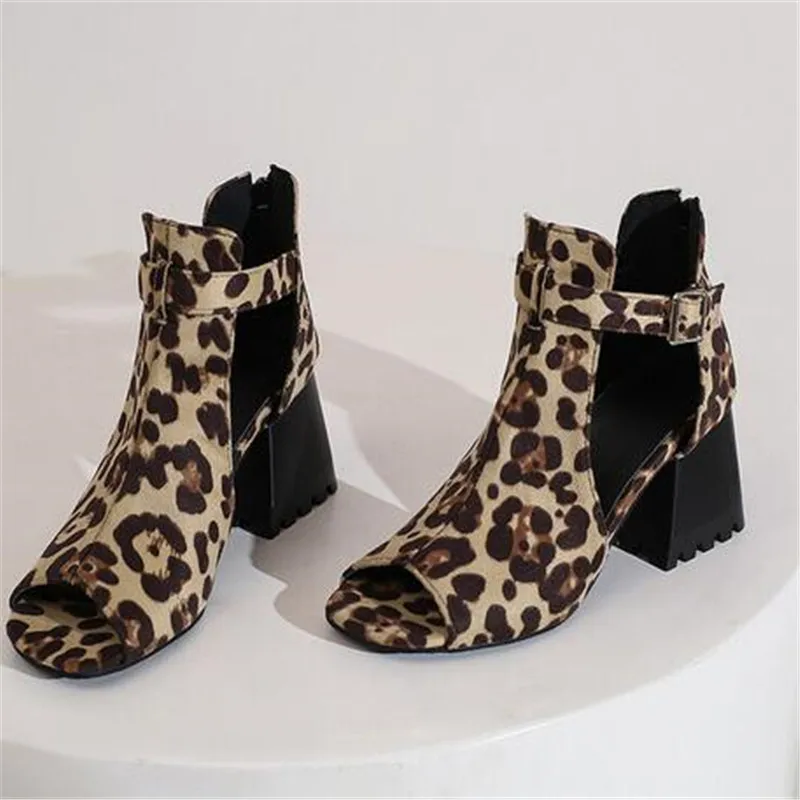 2023 New Peep Toe High Heels Spring Summer Sexy Casual Rome Ankle Boots Ladies Square Heel Sandals Women's Shoes Middle Pump 41