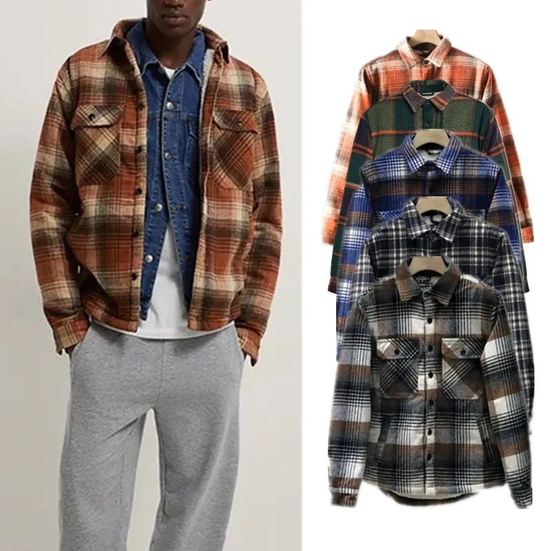 

PB&ZA2022 spring new men's fashion commuter all-match lapel breasted pockets fleece plaid shirt jacket jacket