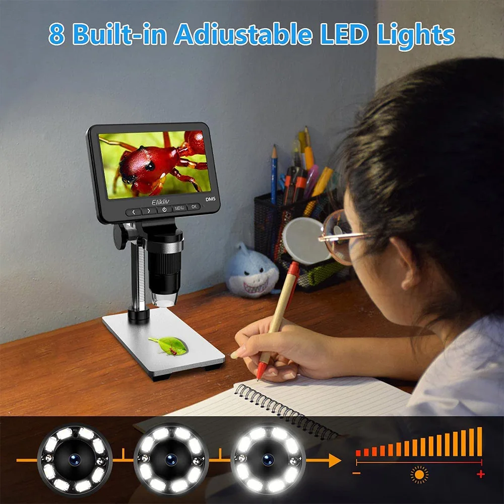 Elikliv Dm5 Беспроводной Цифровой Микроскоп 5 Дюймов 1000-кратное Увеличение 1080p Hd Для