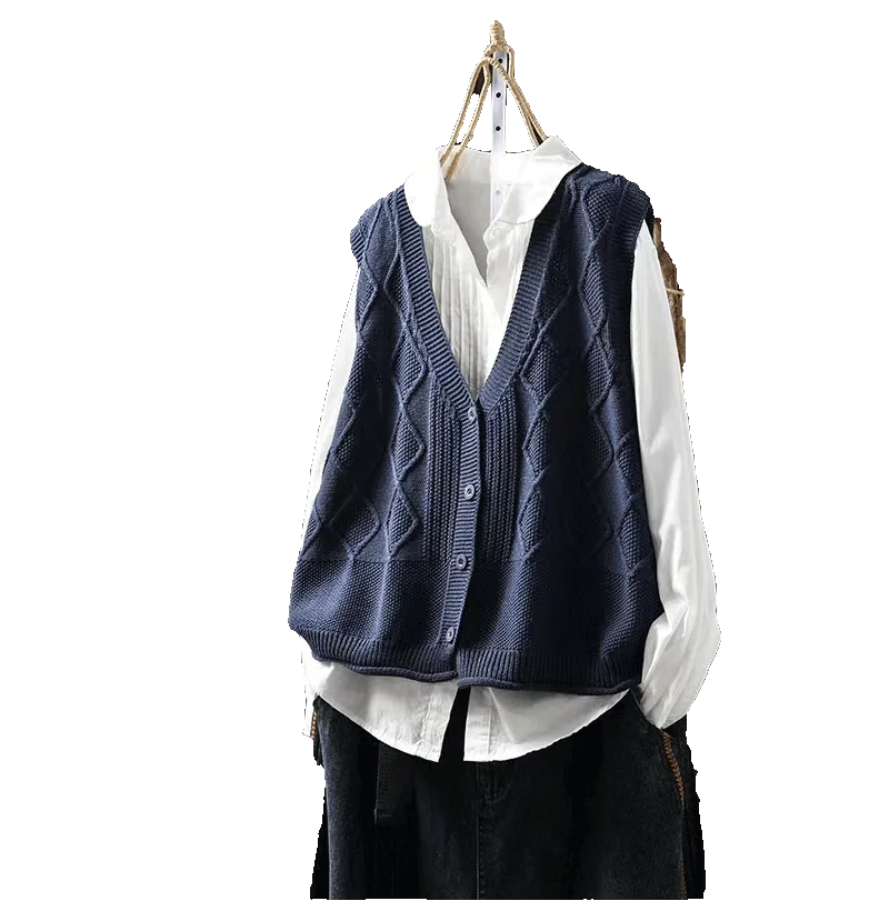 Хлопковый жилет вязаный кардиган женский весенний новый художественный для