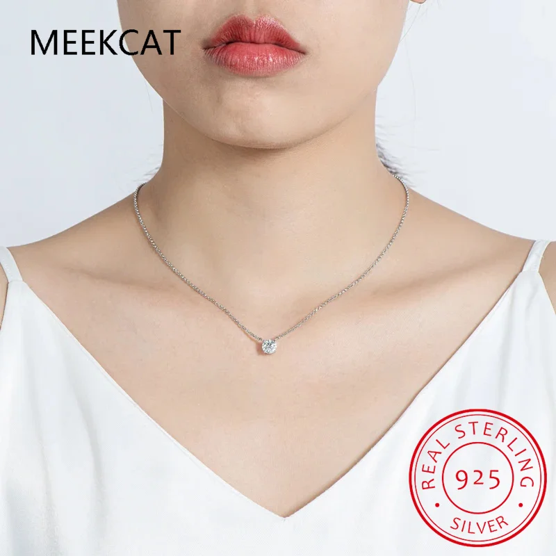 1/2/3/5 карат круглой огранки D Moissainte бриллиантовый кулон ожерелье с 4 когтями