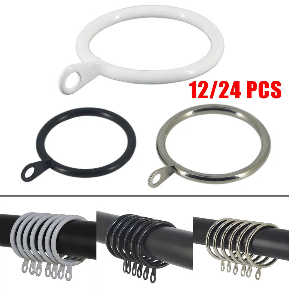 

24 Pcs Metal Curtain Rings Hanging Hooks Fit Up To 25-37 Mm Curtains Rods Pole Voile Heavy Duty Rings Curtain Accessories