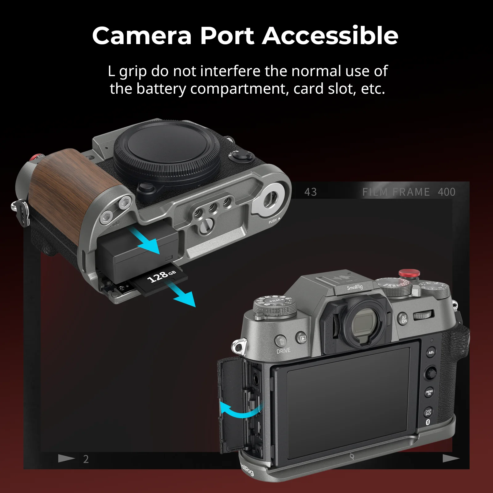 Фото L-образная монтажная пластина SmallRig X-T50 с деревянной ручкой для FUJIFILM X-T50, быстросъемная пластина Arca-Swiss для штатива Arca-типа №4