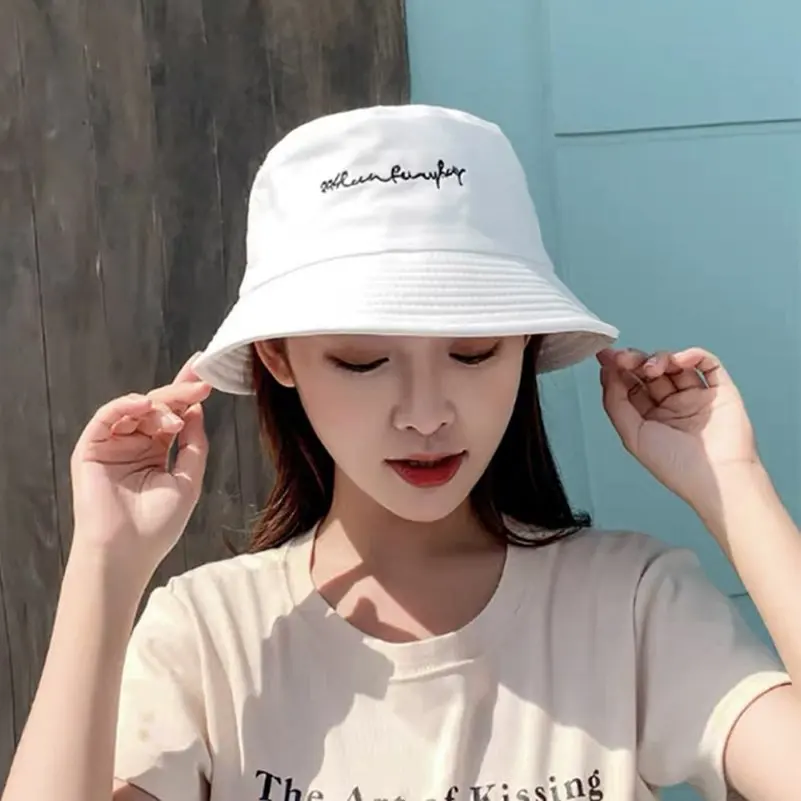 

Unisex Cotton Bucket Hats Women Summer Sunscreen Panama Hat Letter Embroidered Sunhat Fedoras Outdoor Fisherman Hat Beach Cap
