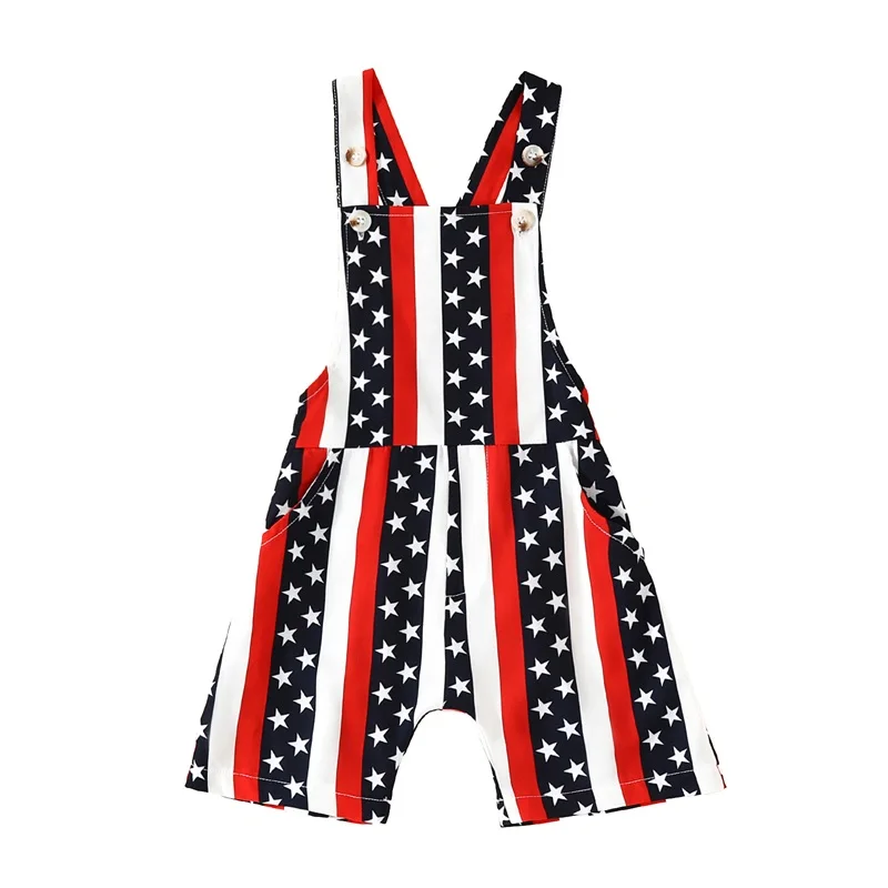 

Independence Day Girl Suspenders Jumpsuit Summer Stars Stripes Sleeveless Rompers Shorts for Toddler