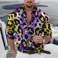 leopard print shirts men fashion casual cardigan long sleeve turn down collar shirt casual slim fit shirts tops mens clothing
