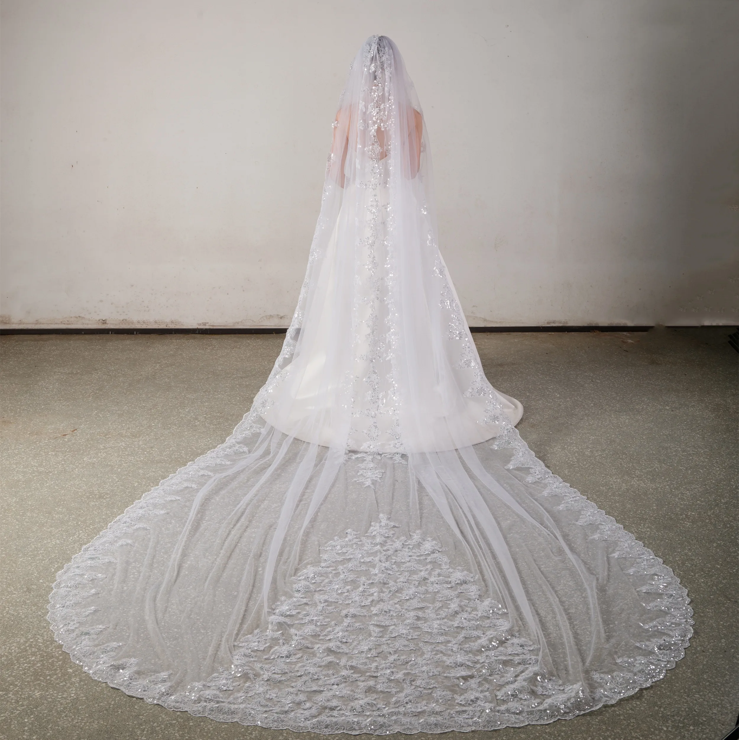 

Фата свадебная Однослойная с пайетками, тюль для невесты, Кружевная аппликация, свадебные аксессуары, 3 метра